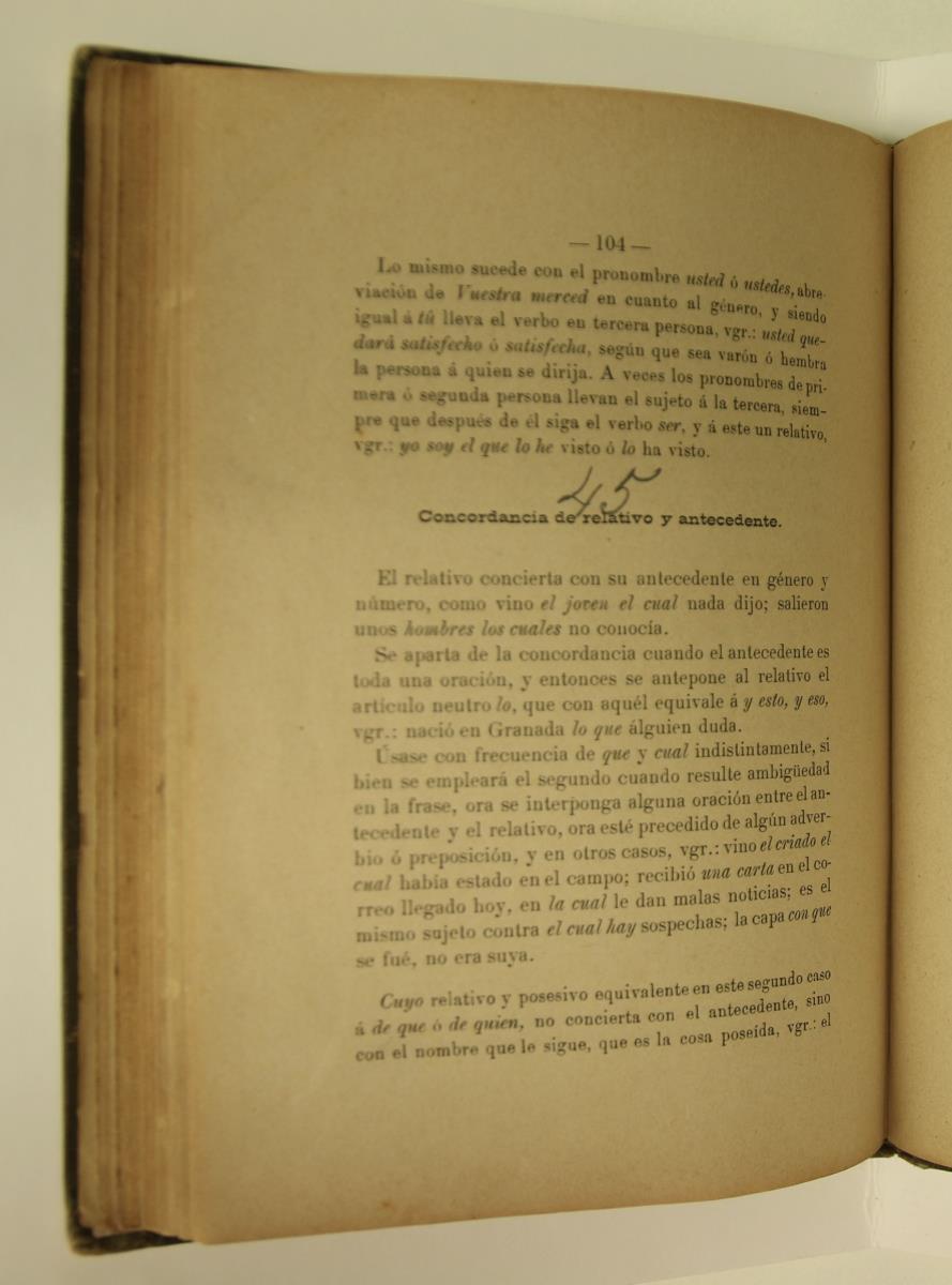 "Elementos de gramática castellana", pàg. 104